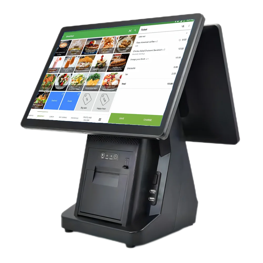 Slate counter POS — two screens, integrated printer, tap to pay